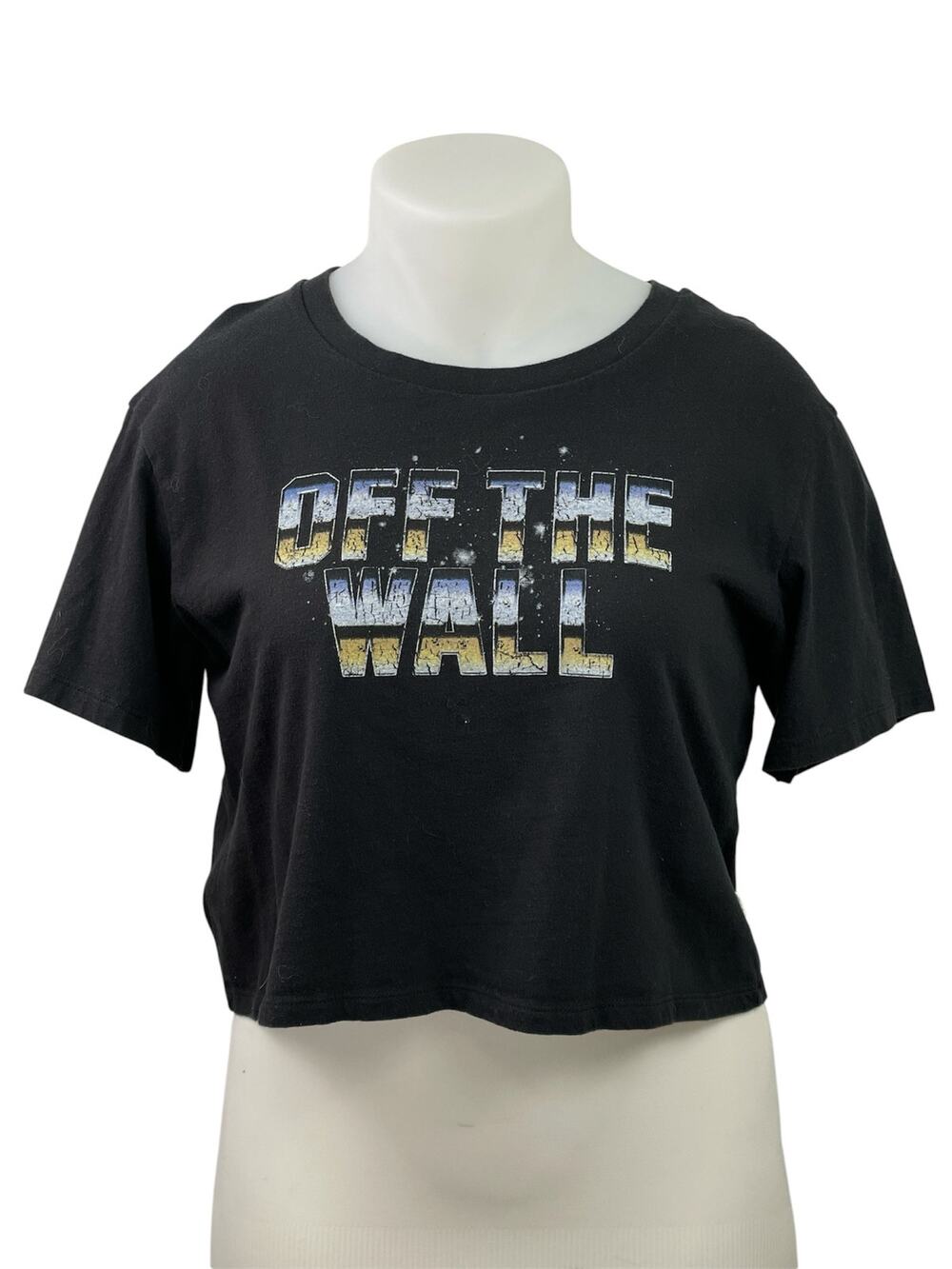 Vans Off The Wall Women's Black Short Sleeve Boxy T Shirt Tee Crop Top Size M
